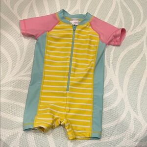 Hanna Andersson Pink and Yellow Striped Kids Swim Rashguard